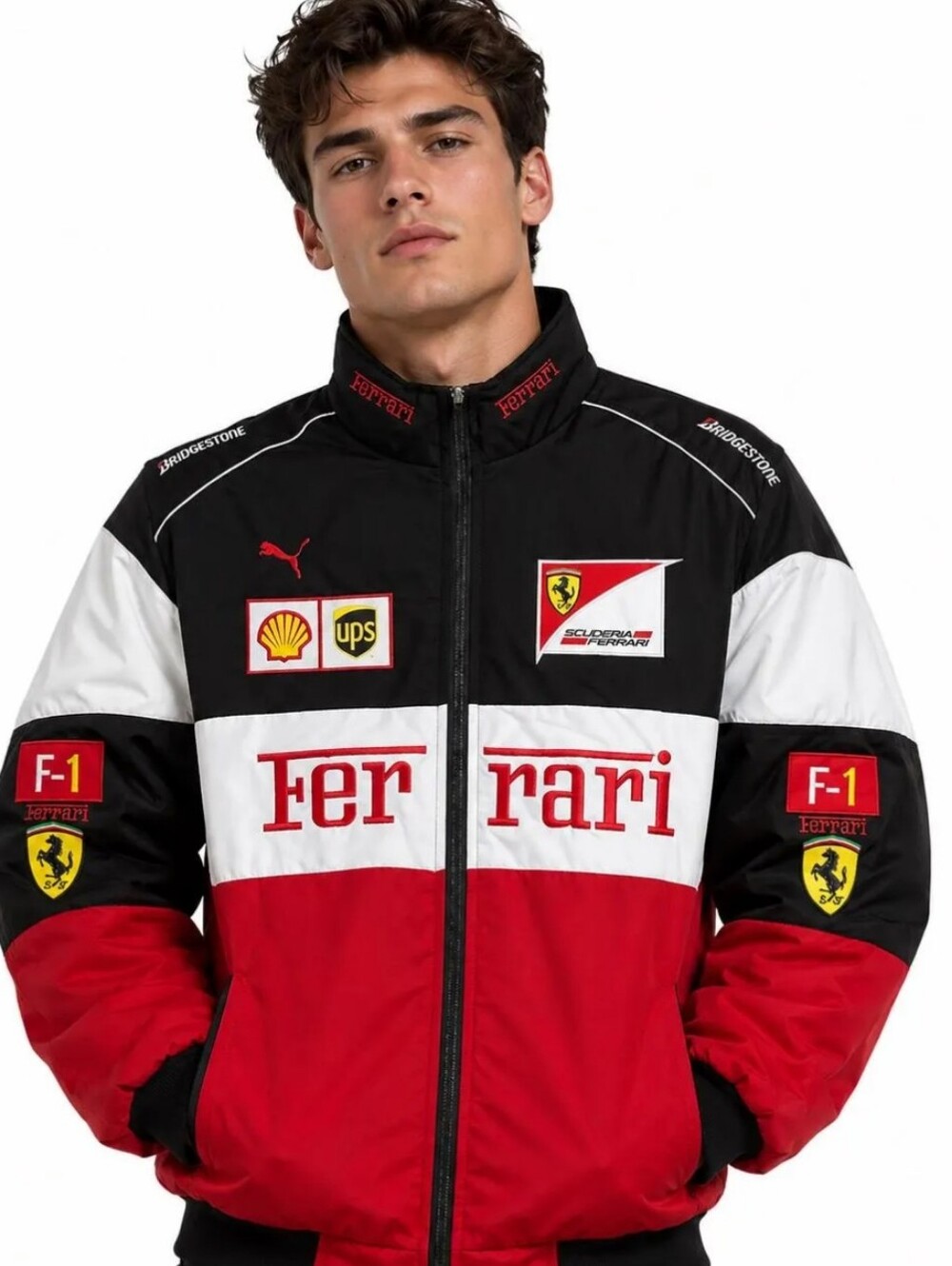 Ferrari Colorblock Racing Jacket - Red/Black/White By Puma Size Medium Pristine